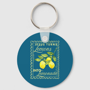 Retro Jesus Turns Lemons Lemonade Faith Design Key Ring