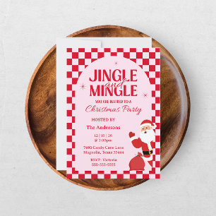 Retro Jingle And Mingle Christmas Chequerboard Red Invitation