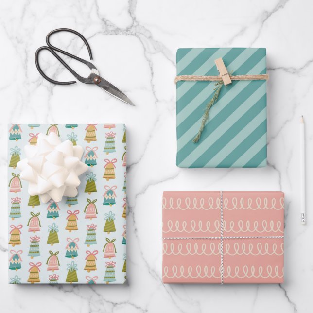 Retro Jingle Bells Christmas Wrapping Paper Set (Front)