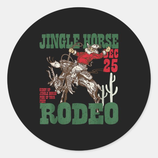 Retro Jingle Horse Rodeo Christmas Funny Western C Classic Round Sticker (Front)