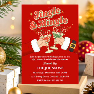 Retro Jingle & Mingle Editable Christmas Party Invitation