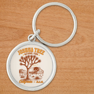 Retro Joshua Tree Illustration in Ochre Red Key Ring