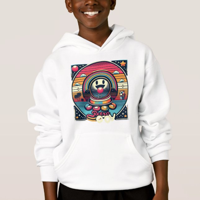 Retro Joy" t-shirt. Featuring vibrant colours and  (Front)