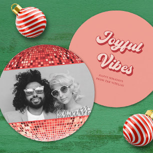 Retro Joyful Vibes Disco Ball Christmas Photo Holiday Card