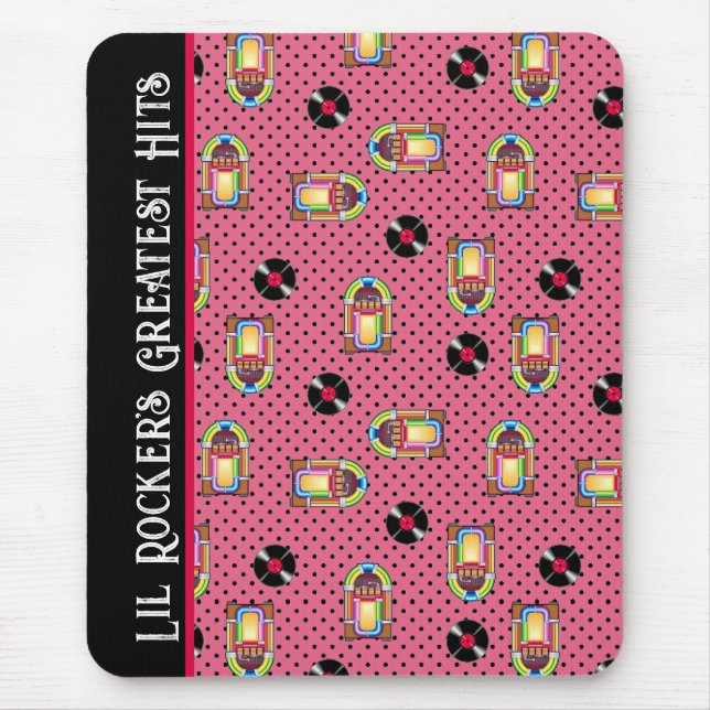 Retro Jukebox Vinyl Records Music Pink Personalise Mouse Pad (Front)