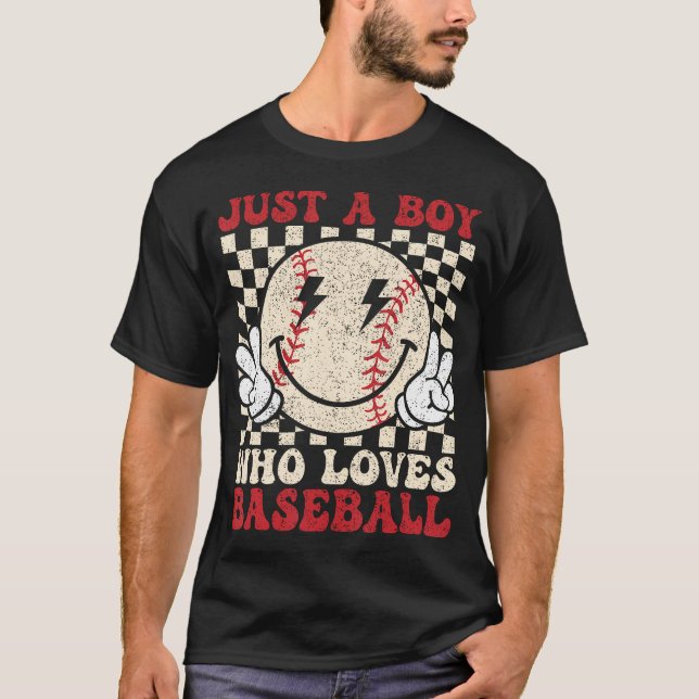 Retro Just A Boy Who Loves Baseball Baseball Lover T-Shirt (Front)