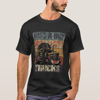 Retro Just A Boy Who Loves Trucks Dad Truck Driver T-Shirt