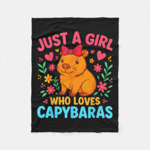 Retro Just A Girl Who Loves Capybaras Boho Floral  Fleece Blanket