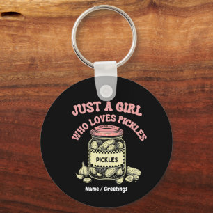 Retro "Just a Girl Who Loves Pickles" Jar Art Fun  Key Ring