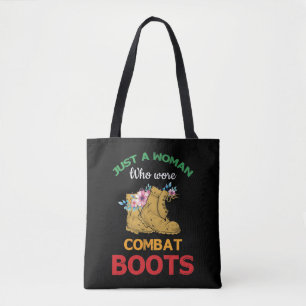 Retro Just a Woman Combat Boots Veteran Floral Tote Bag