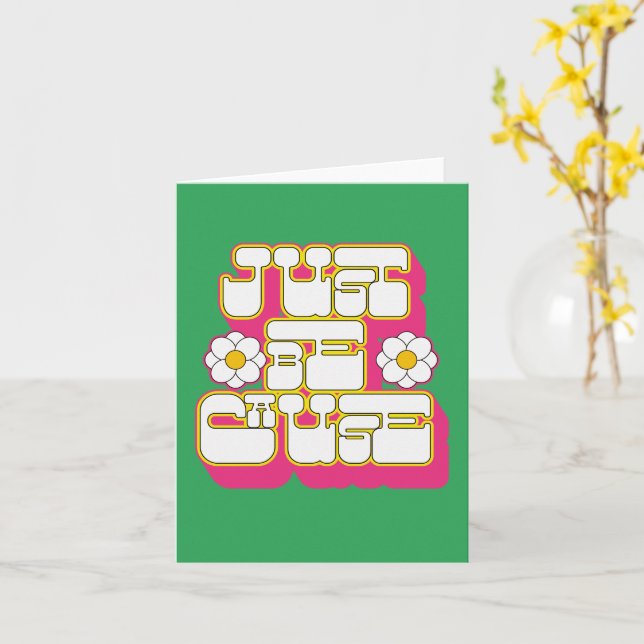 Retro Just Because Pink and Green Card (Yellow Flower)