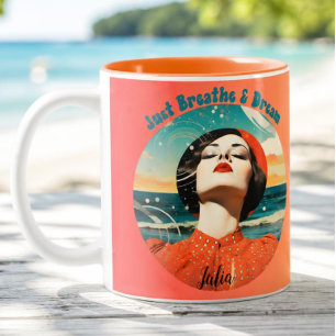 Retro Just Breathe & Dream Orange coffee mug