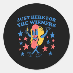 Retro Just Here For The Wieners 4th Of July Funny Classic Round Sticker