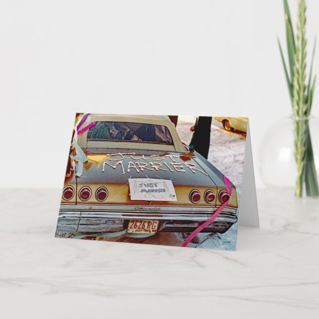 RETRO JUST MARRIED CAR 1968 FAB FUNNY JUST MERRIER CARD (Front)