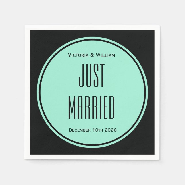 Retro Just Married Wedding Napkins (Front)
