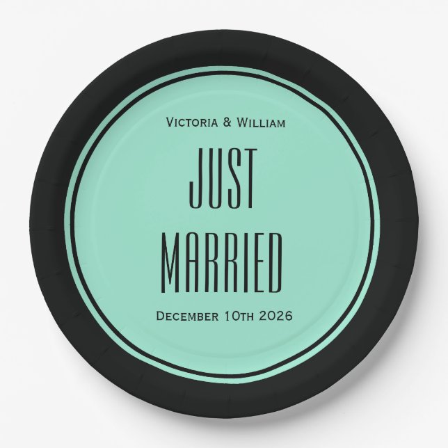Retro Just Married Wedding Paper Plates  (Front)
