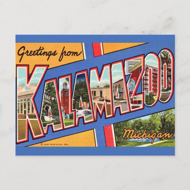 Retro Kalamazoo Michigan Greeting Postcard (Front)