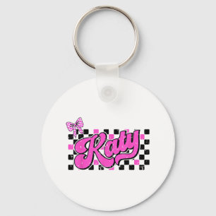 Retro Katy Chequered Coquette Bow Butterfly _1 Key Ring