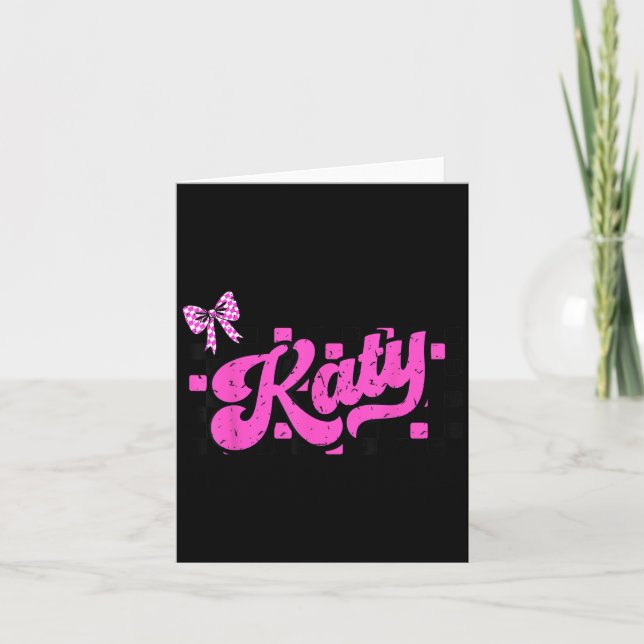 Retro Katy Chequered Coquette Bow Butterfly  Card (Front)