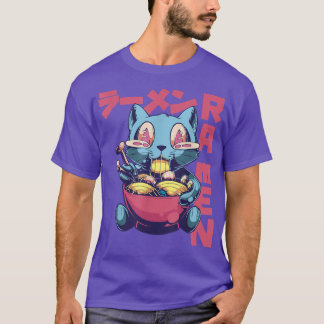 Retro Kawai Ramen Cat Lover Noodles Bowl Kanji  T-Shirt