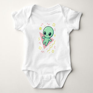 Retro Kawaii Alien on Geometric Backdrop Baby Bodysuit