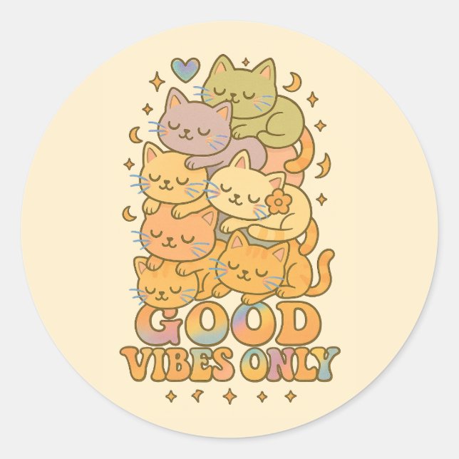 Retro Kawaii Cat Stack Holographic Sticker (Front)
