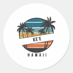 Retro Ke'e Beach Hawaii Surfboard Surfing Classic Round Sticker