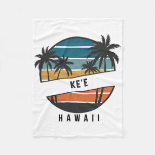 Retro Ke'e Beach Hawaii Surfboard Surfing Fleece Blanket