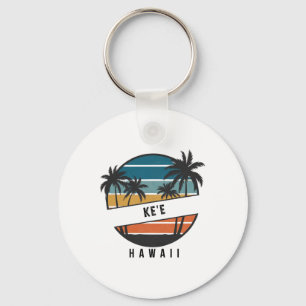 Retro Ke'e Beach Hawaii Surfboard Surfing Key Ring