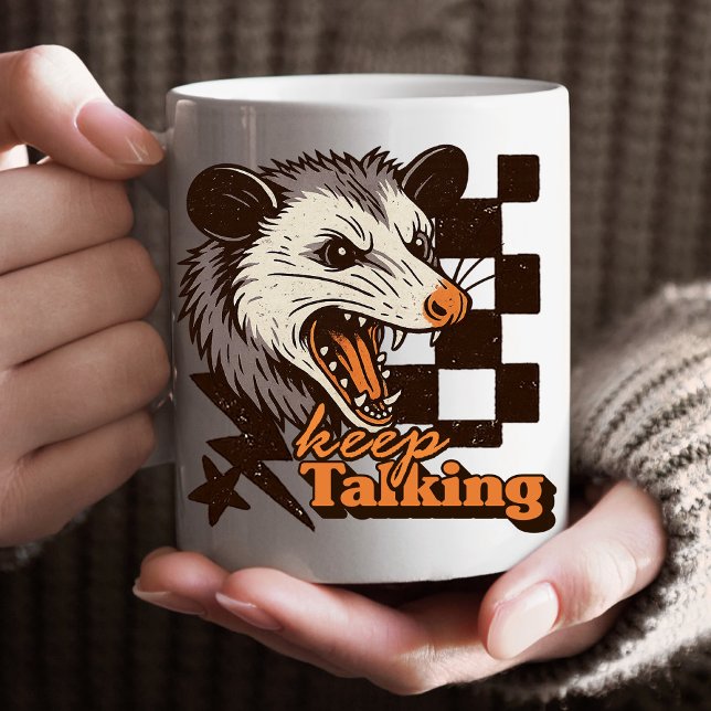 Retro Keep Talking Feral Possum: Angry Wild Animal Coffee Mug (This keep talking feral possum design brings bold edgy humor to your day!
)