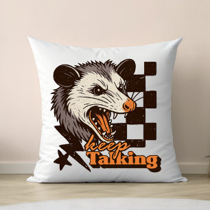 Retro Keep Talking Feral Possum: Angry Wild Animal Cushion