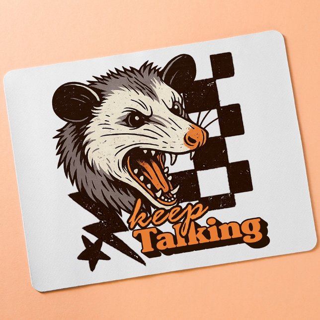Retro Keep Talking Feral Possum: Angry Wild Animal Mouse Pad (This keep talking feral possum design brings bold edgy humor to your day!
)