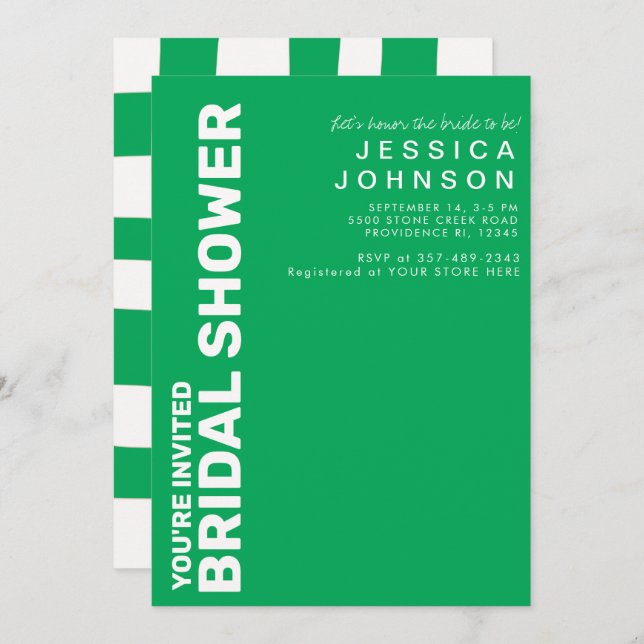 Retro Kelly Green White Chequerboard Bridal Shower Invitation (Front/Back)