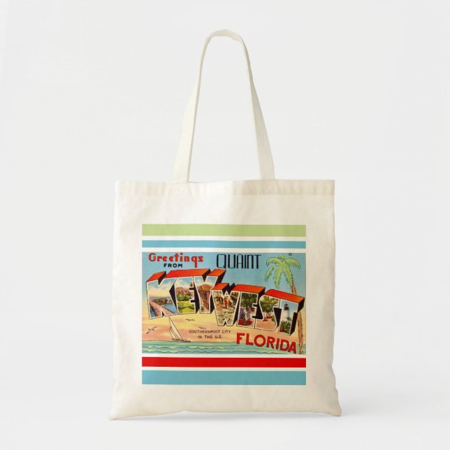 Retro Key West Postcard Tote Bag (Front)
