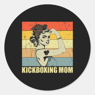 Retro Kickboxing Mom Martial Art Lover Vintage Mot Classic Round Sticker