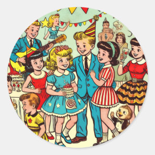 Retro Kids Party Comics Classic Round Sticker