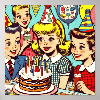Retro Kids Party Comics Poster