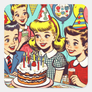 Retro Kids Party Comics Square Sticker