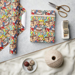 Retro Kids Party Comics Wrapping Paper