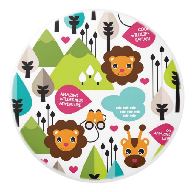 retro kids safari lion wildlife ceramic knob (Front)