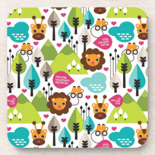 retro kids safari lion wildlife coaster