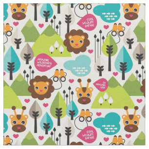 retro kids safari lion wildlife fabric