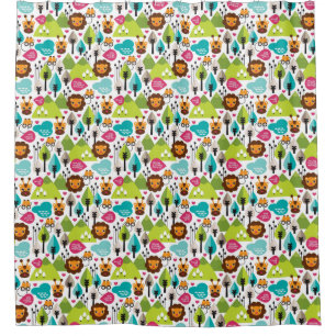 retro kids safari lion wildlife shower curtain