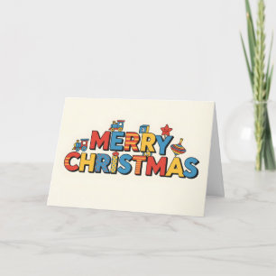Retro Kids Toy Block Merry Christmas Holiday Card