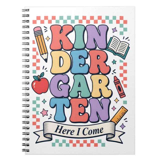 Retro Kindergarten Here I Come School Notebook (Front)