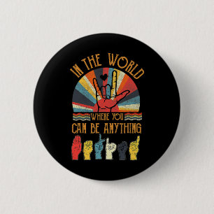 Retro Kindness Autism Awareness Month Asl Vintage  6 Cm Round Badge