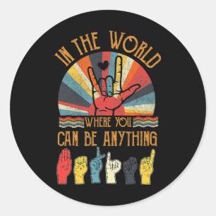 Retro Kindness Autism Awareness Month Asl Vintage Classic Round Sticker