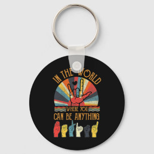 Retro Kindness Autism Awareness Month ASL Vintage Key Ring