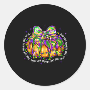 Retro King Cake Coquette Bow Beads Happy Mardi Gra Classic Round Sticker