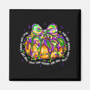 Retro King Cake Coquette Bow Beads Happy Mardi Gra Magnet
